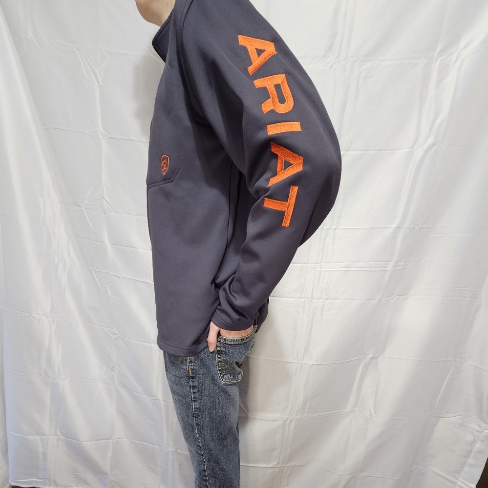 Ariat Men's 1/4 Zip Slate Blue Pullover with Bold Orange Logo
